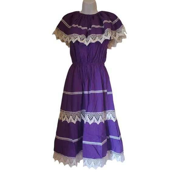Purple Lace Tiered Maxi Dress Square Dancing Cosplay Costume Party Western